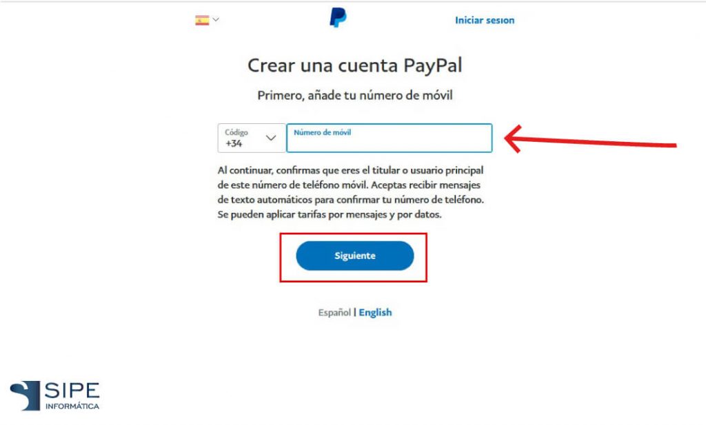 Crear cuenta Paypal